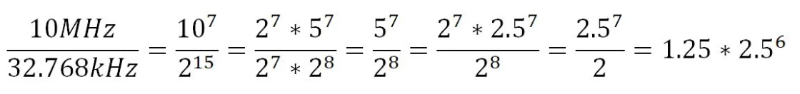 10 MHz 和 32.768 kHz 的公因数等式